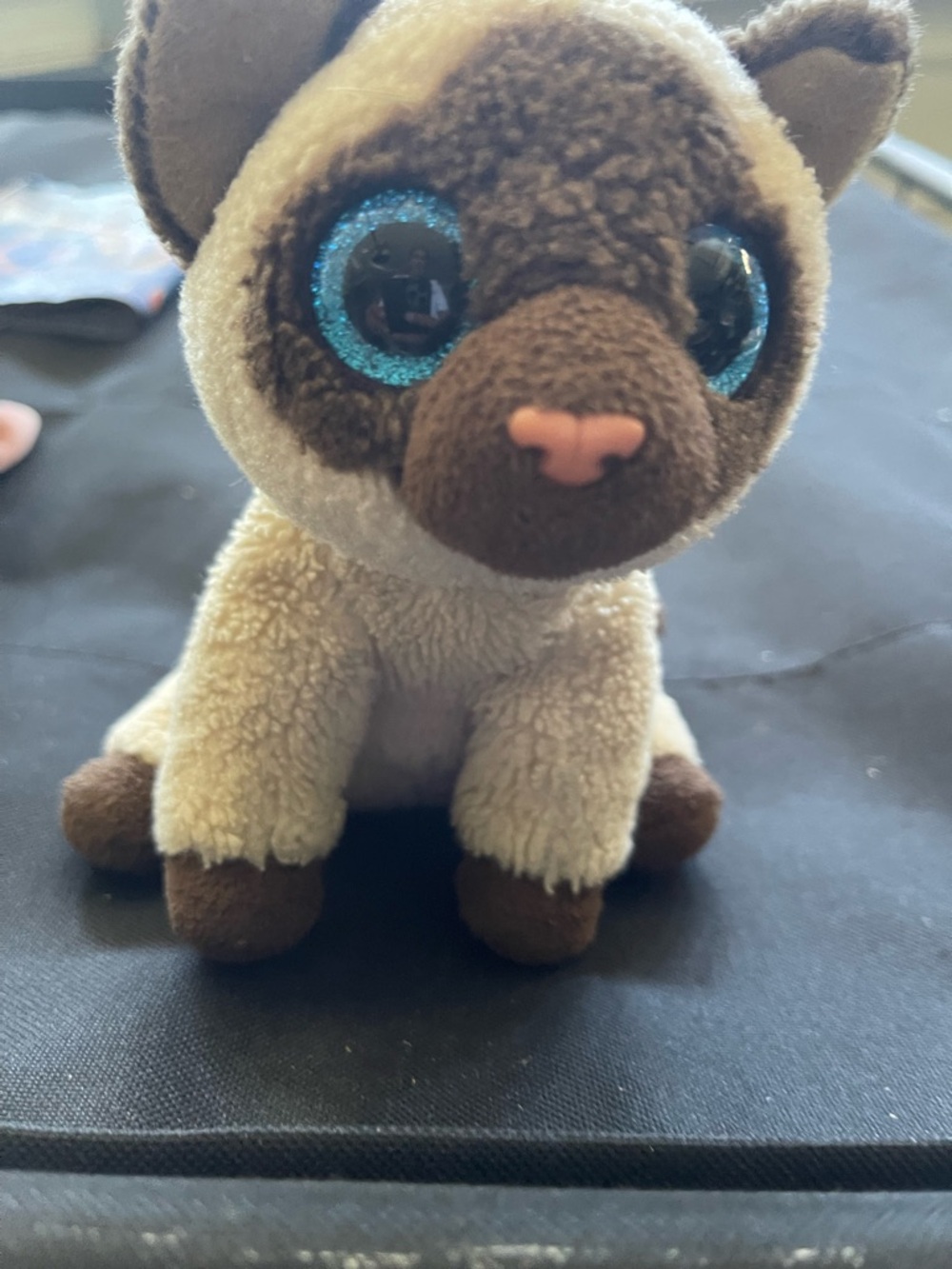 Ty Plush Cream and Brown Kitten with Blue Eyes
